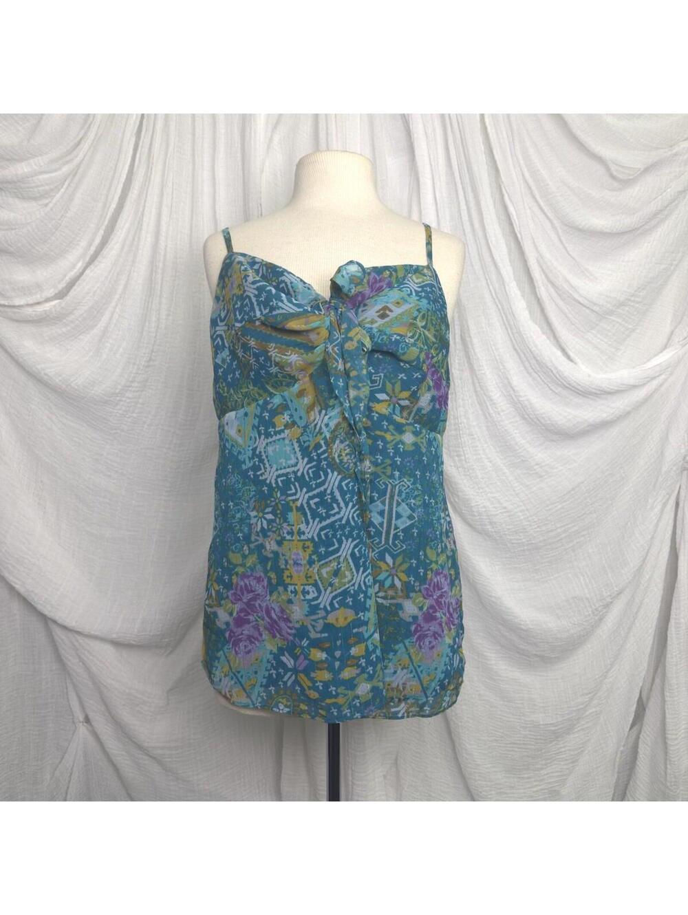 Y2k Indie Boho Fairy Blue Floral Spaghetti Strap Top Size 16